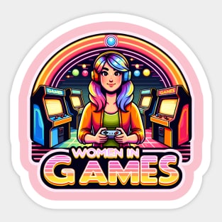 Retro Gaming Women in Games - Arcade Dreamer Gamer Girl Sticker